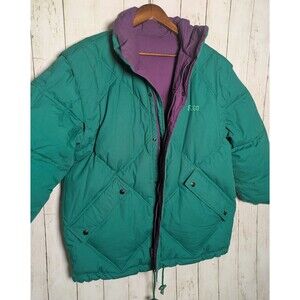 Vintage Fogo Reversible Down Ski Snowboard Jacket Medium Purple Green 80s 90s